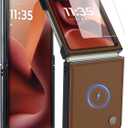2 x ASAPDOS Genuine Leather Folio Magnetic Case for Motorola Razr 2025 Ultra [Compatible with MagSafe],Built-in Screen Protector and Thin Slim Protective Case Cover Brown