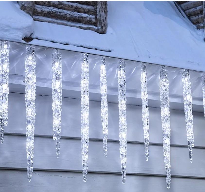 Minetom Icicle Lights Outdoor with Clips, 20ft 100 LED 20 Tubes Twinkling White Christmas String Lights, Connectable Waterproof Hanging Icicle String Light Plug in for Eave Holiday Outdoor