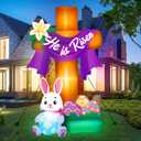Leyndo 6 Ft/1.8 M Easter Inflatable Cross Outdoor Decoration Blow He is Risen Yard Decorations up with Built-in LED Lights Easter Eggs Bunny Party Decor for Yard Holiday Garden Lawn Indoor Home