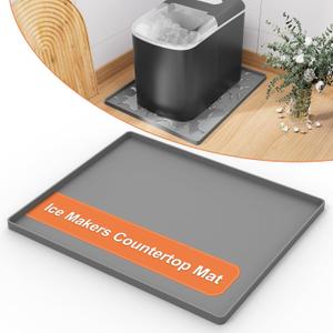 GCGOODS Ice Makers Countertop Mat, 12 x 10 inch Mat for Ice Maker Machine, Portable Silicone Mat with Raised Edge Prevent Liquid Spillage, Ice Maker Accessories Non- Slip Mat, Grey