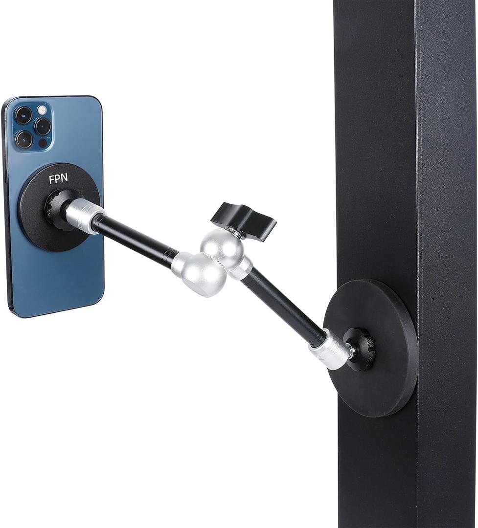 Dual Magnetic Phone Holder for Magsafe, Heavy Duty Phone Mount with 10" Long Magic Arm for Gym/Truck/Tractor/Forklift/Boat, Compatible with iPhone 16 15 14 13 12 Series, Magsafe Cases