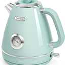 Hazel Quinn Retro Electric Kettle - 1.7 Liters / 57.5 Ounces Tea Kettle with Thermometer, All Stainless Steel, 1200 Watts Fast Boiling, BPA-free, Cordless, Automatic Shut Off - Mint Green