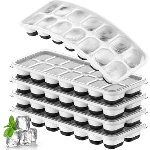 Ice Cube Tray 5 Pack, Stackable Silicone Ice Cube Trays with Lid– Easy Release Reusable Ice Tray, BPA-Free Rectangular Ice Cube Mold Set for Cocktails, Coffee, Whiskey & Drinks- Black