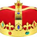 Royal Jeweled King's Crown For Unisex Birthday Halloween Costume Hats Party Prom Pageant Homecoming (Red)