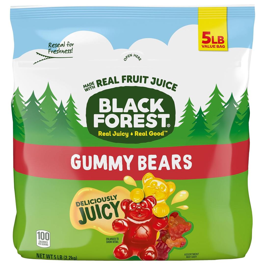 Black Forest Gummy Bears Candy, Made With Real Fruit Juice, Resealable 5-Pound Bulk Bag (80oz) BBD: 07/18/26