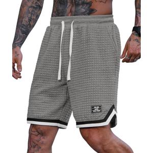 VOGSTART Mens Waffle Sweat Shorts Basketball Athletic Casual Midweight 8'' Inseam Shorts with Pockets (S-XXL) (Gray, M)