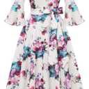 HomRain Women's Church Dresses for 2025 Wedding Guest Cocktail Tea Party Bell Sleeve Vintage Evening Graduation Dress M