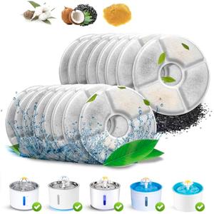 Cat Water Fountain Filters, Cat Fountain Filter Replacement Cartridges for 81 oz/2.4 L Automatic Pet Water Fountains,Cotton Activated Carbon and Foam Filter(Round 16 Pack)