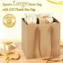Windyun Square Paper Gift Bags with Handle 10 x 10 x 10'' Large Favor Bag with DIY Thank You Tag for Wedding Graduationbridal Shower Bridesmaid Birthday Party(50 Pcs,Kraft)