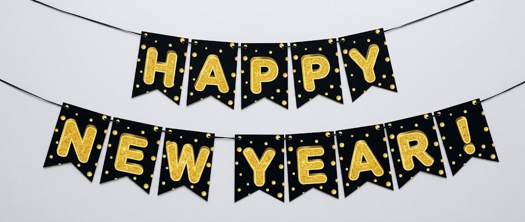 Black Gold Happy New Year Banner for New year Party Decorations