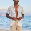 COOFANDY Mens Casual Linen Shorts Elastic Waist Drawstring Loose Fit Summer Beach Vacation Shorts with Pockets (White, L)