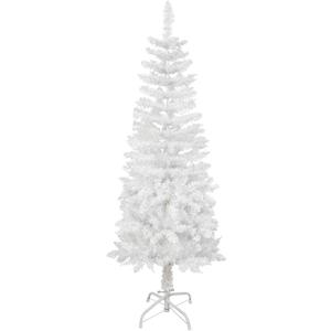 4 Feet Hinged Slim Pencil Artificial Fir Christmas Tree with Foldable Metal Stand,180 Tips,White