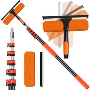 30FT High Window Cleaning Kit with Pole,2 in 1 Window Squeegee for Window Cleaning,5-24FT Professional Window Clean Pole Kit Include Replacement,180Rotatable Squeegee for Indoor/Outdoor High Windows