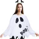 Ramede 2 Pcs Halloween Costume Set for Women Include Poncho with Funny Headband for Cosplay Party (Ghost Style, White)