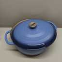 Lodge Essential Enamel Cast Iron Dutch Oven with Lid 7.5 Quart - Oven-Safe Enamel Cookware up to 500 F - Heat-Retaining Braising & Roasting Pot - Non-Toxic Cookware - Carribean Blue