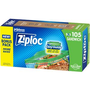 Ziploc Sandwich and Snack Bags with EasyGuide Texture, Plastic Storage Bags with Grip 'n Seal Technology, 105 Bags Total
