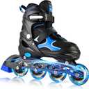 2PM SPORTS Inline Skates for Kids Girls Boys Ages 5-8 8-12 4-6 6-12 with Light Up Wheels, Adjustable Kids Roller Skates Blades for Adults Men Women Beginners Youths Blue, XLarge - Adult W8-10/ M7-9