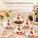 12 Piece Porcelain Tea Cups and Saucers Set - Red Floral Coffee Cups with Gold Trim, 100ml Espresso Turkish Coffee Set, Elegant Tea Party Gift (Red 100ml 6 cups 6 plates)