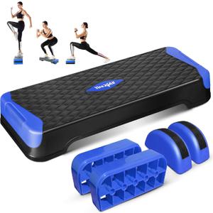 Yes4All 2-in-1 Adjustable Aerobic Step Platform Fitness Exercise Stepper with Rocker Balance Board Legs for Home Workout, Step Exercise & Balance Training (B. Dark Blue)