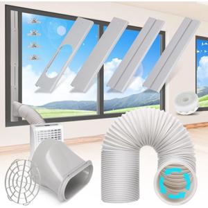 Portable Air Conditioner Window Vent Kit with 5.9 Exhaust Hose Adjustable Portable AC Window Kit for Ducting Universal Portable AC Seal Panel for Horizontal & Vertical Window