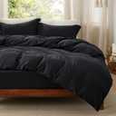 Bedsure Duvet Cover Queen Size with Fitted Sheet - 4 Pieces Prewashed Polyester Extra Soft Bedding Set, Includes 1 Duvet Cover 90x90 Inches with Zipper Closure, 2 Pillow Shams, 1 Fitted Sheet, Black (07 - Black (No Comforter))