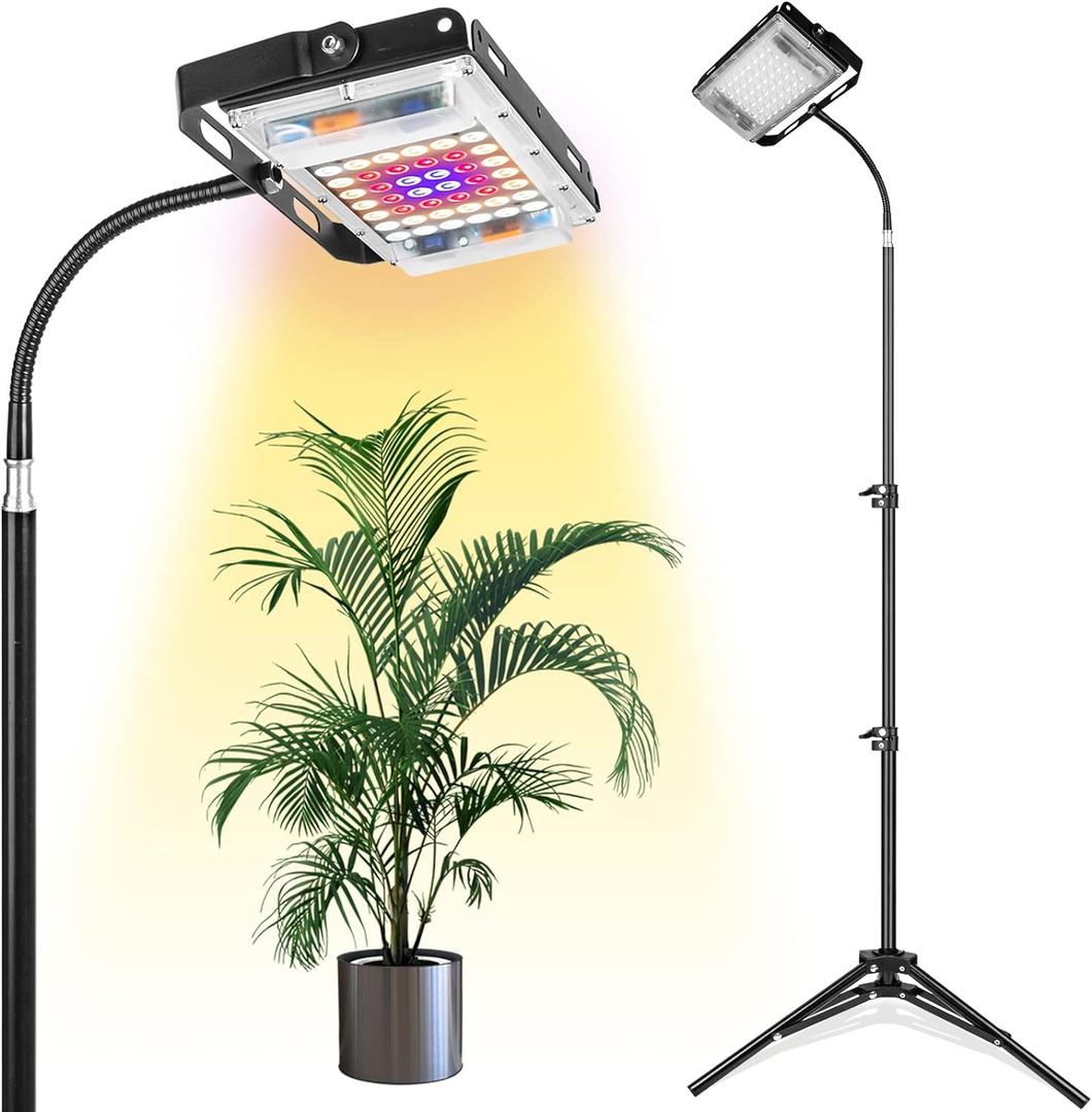LBW Grow Light with Stand, Full Spectrum LED Floor Plant Light for Indoor Plants, Grow Lamp with On/Off Switch, Adjustable Tripod Stand 15-48 inches (Black)