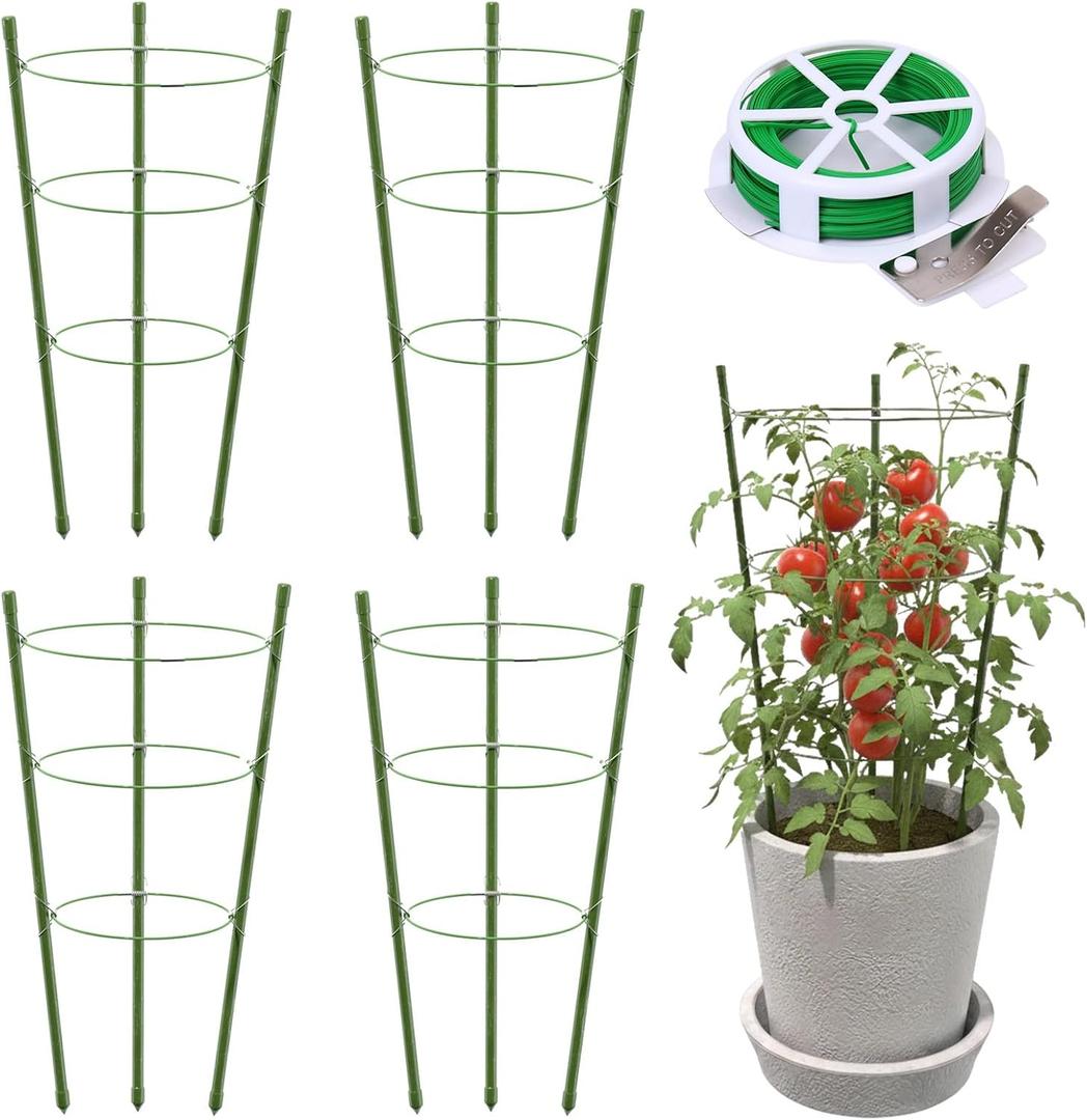 TOCCYARD 4 Pack Plant Support Tomato Cages for Garden, 18 Inches Small Tomato Cages and Supports with Adjustable Rings for Garden Pots, Plant Stakes Tomato Trellis Rings for Climbing Plants