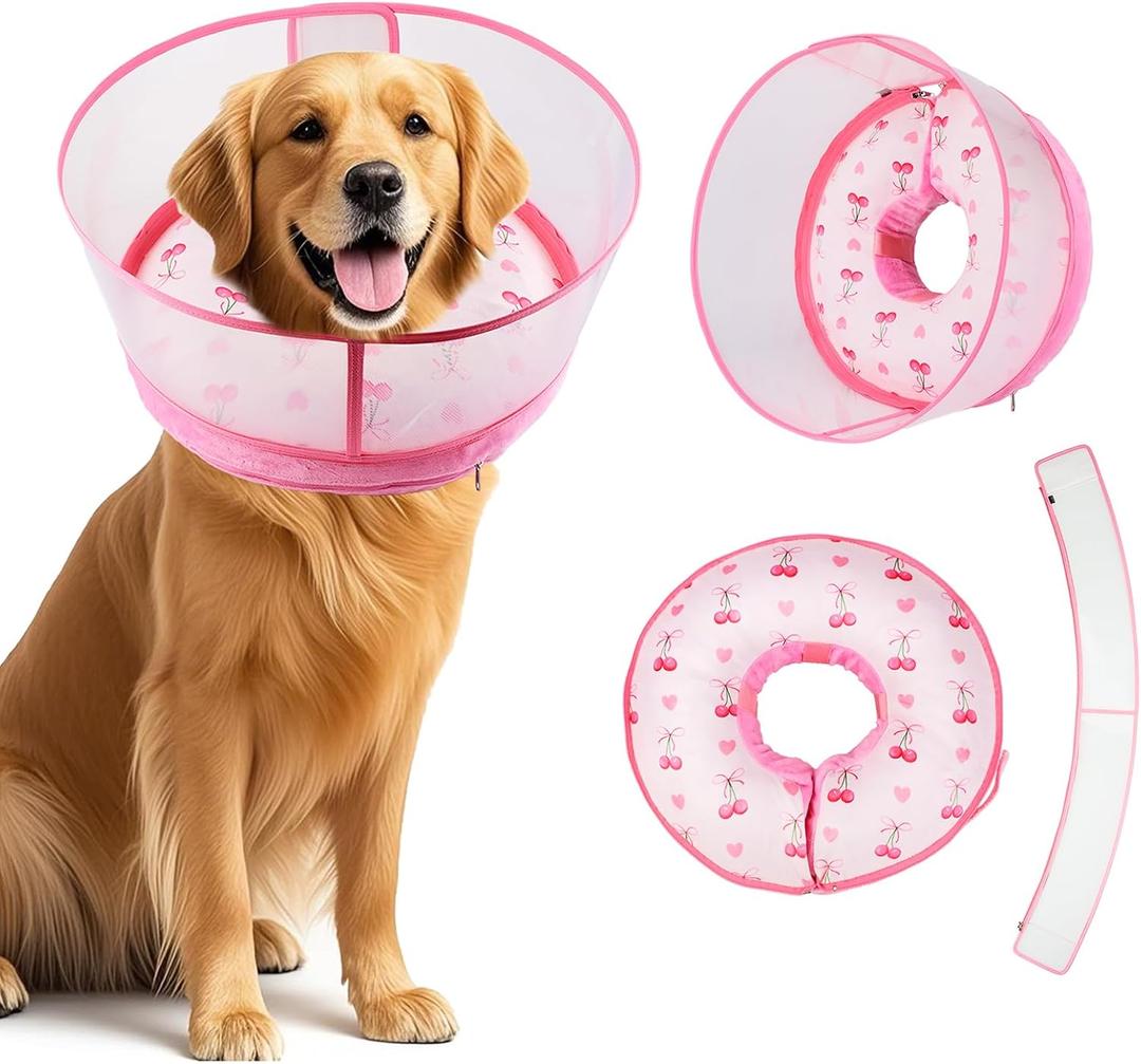Inflatable Recovery Dog Cone Collar for Large Medium Dogs After Surgery, Soft Dog Donut Collar Adjustable Recovery Bone for Pets, Prevent from Biting & Scratching (Pink, XL)