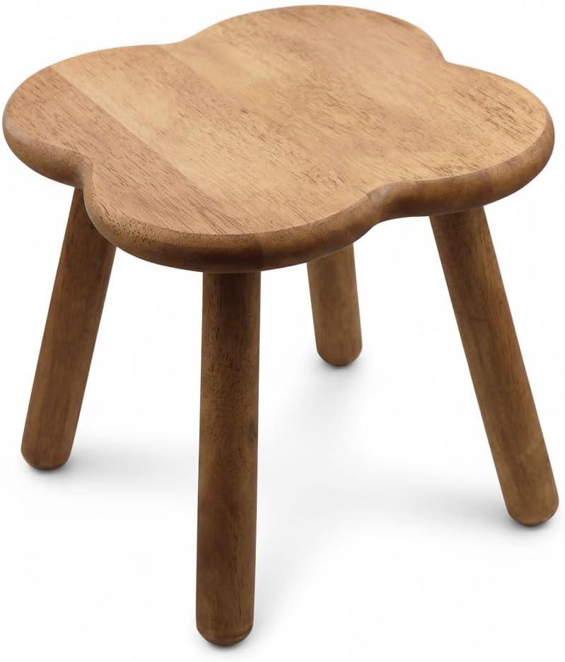 Solid Wood Step Stool for Adults Bathroom, Kitchen, Bedroom & Entryway Use, Easy-Clean Real Wood, Rounded Corners, Stable 4-Leg Design, Quick No-Tool Assembly, Portable Plant Stand