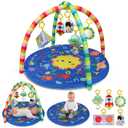 OKOOKO Baby Play Mat, Activity Baby Play Gym with Arch, Solor System Playmats & Floor Gyms, Alphabet Mat, Detachable Mirror, Thick Non Toxic Playmats