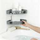 Adhesive Corner Shower Shelf No Drill | Rust-Proof Aluminum Alloy Stick On Bathroom Organizer with Shaving Holder for Shampoo, Conditioner, Soap, Razors Grey 2 Pack