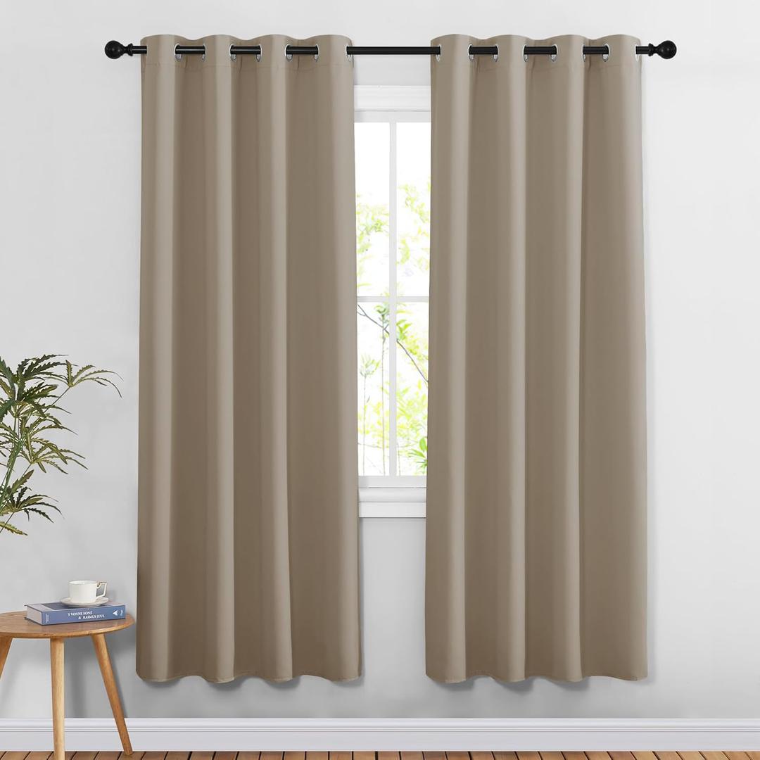 NICETOWN Doorway Curtains for Living Room 78 inches Long, Grommet Privacy Light & Sound Reducing Room Darkening Window Treatments for Living Room, 2 Panels, Taupe, W52 x L78