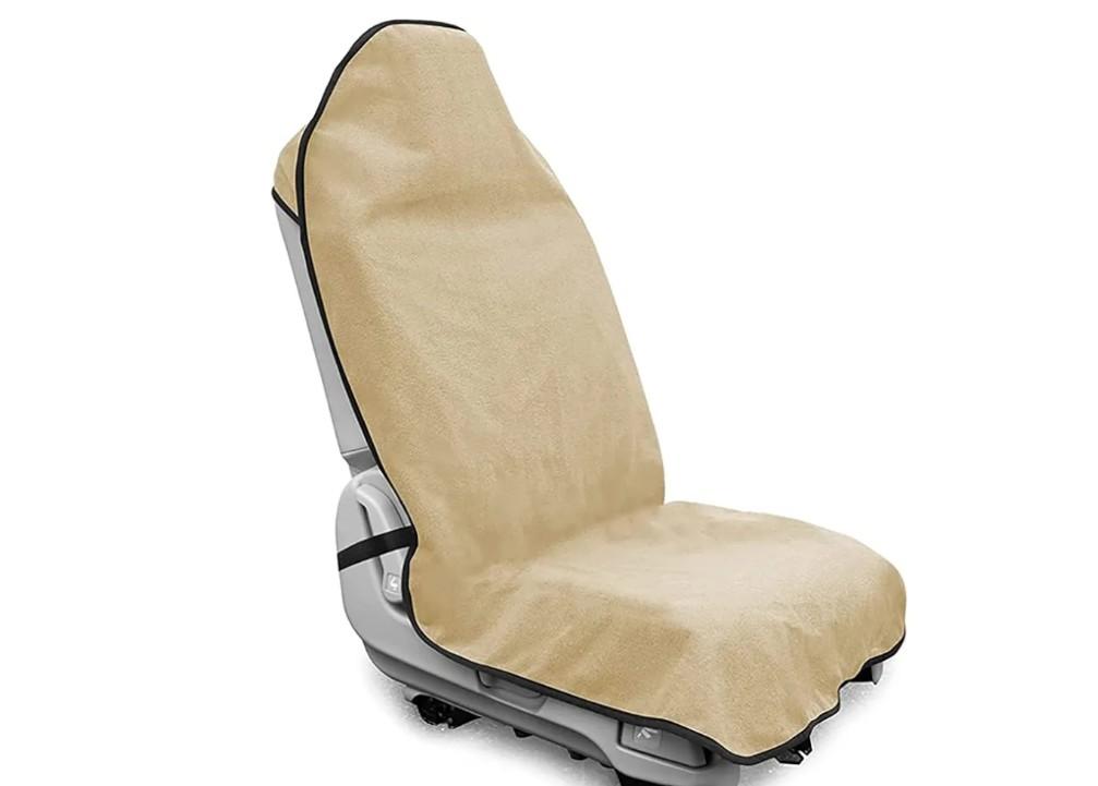 Waterproof Sweating Car Seat Cover for Post Gym Workout, Running, Swimming, Beach and Hiking, Universal Fit Non-Slip Bucket Seat Protector for Cars SUV Trucks, Machine Washable (Off-White)