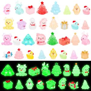 CCINEE 48pcs Mini Christmas Luminous Figurines, Glow in The Dark Tiny Resin Miniatures for Xmas Holiday Craft, DIY Craft, and Garden Decor