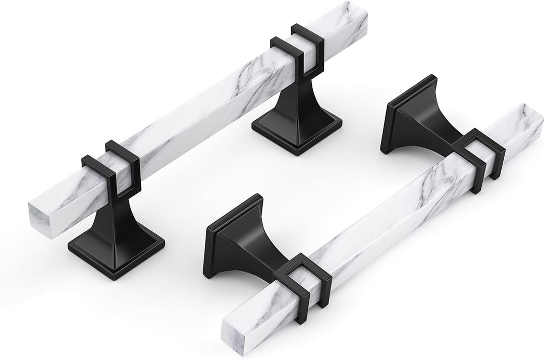 homdiy 10 Pack 3-3/4 Inch Marble Cabinet Pulls, White Marble Grain Kitchen Cabinet Handles Black and White Dresser Drawer Pulls
