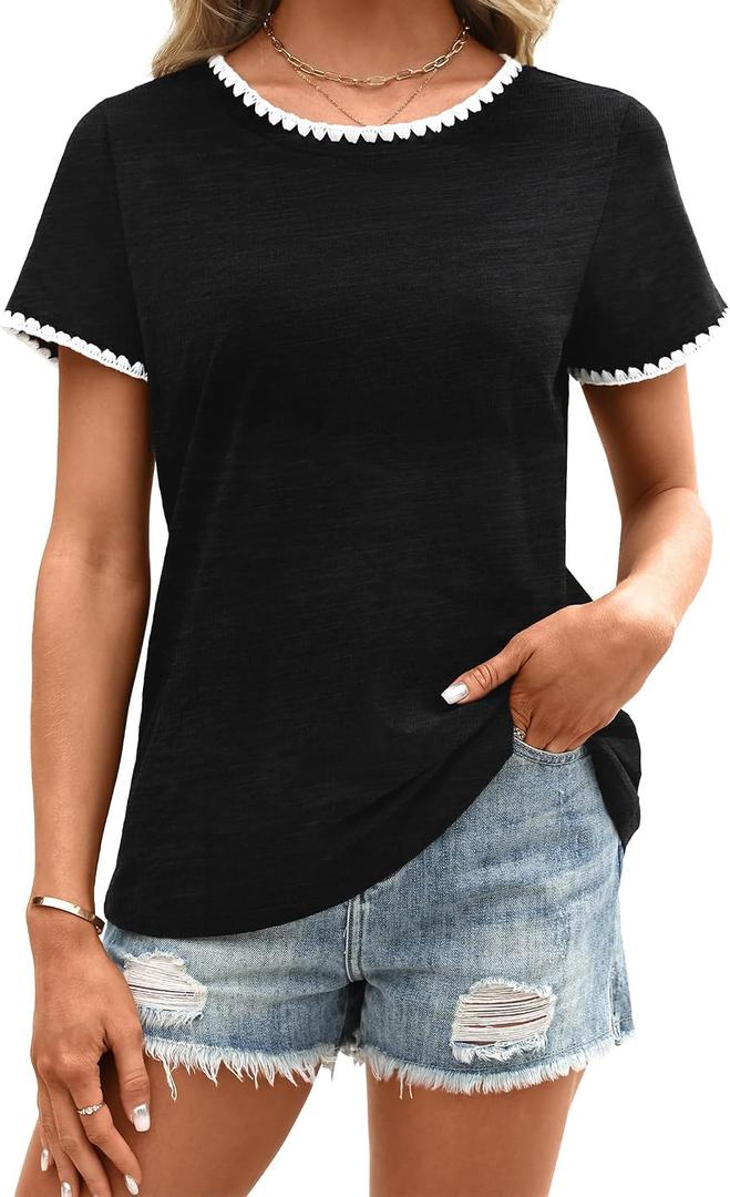 Avanova Ringer Tee Women Contrast Trim Short Sleeve Shirt Black Large (Black, L)