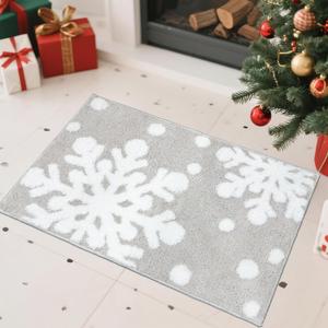 Christmas Snowflake Bath Mat, Non-Slip Super Absorbent Bathroom Rugs, Xmas Winter Holiday Soft Plush Bath Mats for Bathroom Decor for Shower, Tub, Sink, Washable, 20x30 in,Grey (1'8" x 2'6" (Rectangular))