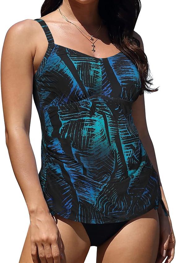 Septangle Women's Two Piece Swimsuit V Neck Tankini Bathing Suit for Big Bust Plus Size Swimwear with Boy Short 16