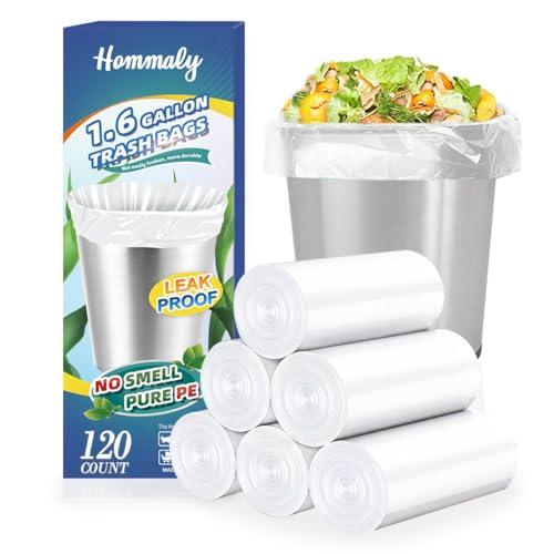 1.6 Gallon 120 pcs (Fit 1.3-1.6 Gal)Small Clear Trash Bags, Strong 1.3 Gallon1.5 Gallon 1.6 gallons Garbage Bags, Bathroom Trash Can Bin Liners, Mini Bags for Office, Waste Basket Liner,Fit 5-6 Liters