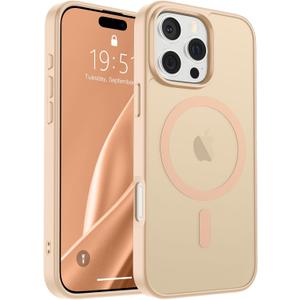 SUPFINE Magnetic for iPhone 16 Pro Max Case(Compatible with MagSafe)(Military Grade Drop Protection) Slim Translucent Matte Shockproof with Anti-Fingerprint Phone Case,Sand Pink