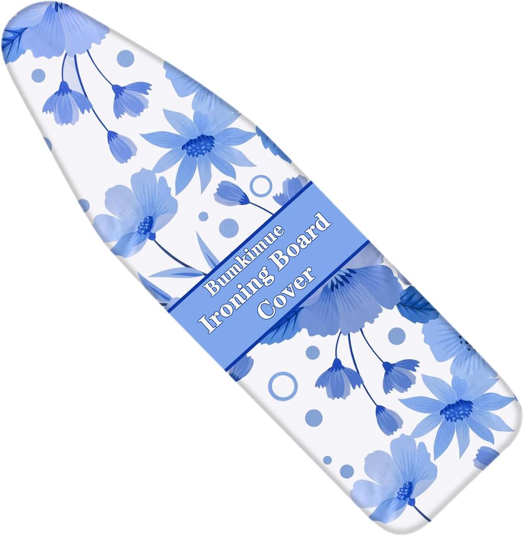 Ironing Board Cover and Pad, Standard Size 15x54, Thickening Padding, Elastic Edge, Resist Scorching and Staining, Adjustable Fastener, Heavy Duty Padded Iron Board Cover (Blue White)