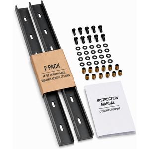 HYPERGIANT C Channel Table Stiffener, 3mm Powder-Coated Steel Hidden Bracing Support with Mounting Hardware for Live Edge Slab, Desk, Bench, Workbench and Tabletop Woodworking, 32 x 2 in, 2 Pack