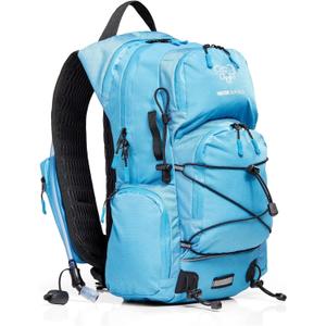 Water Buffalo Hydration Backpack - Sherpa 22L Hiking Backpack with Water Bladder - Water Backpack for Hiking with Waterproof Zippers, Phone & Pole Holders (Medium, Light Blue)