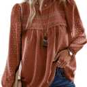 Falechay Boho Tops for Women Long Sleeve Shirts Crewneck Flowy Womens Blouses Dressy Casual Lace Hem Clothing Trendy 2026 (X-Small, Orange)