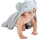 HIPHOP PANDA Hooded Towel - Rayon Made from Bamboo, Bath Towel with Bear Ears for Newborn, Baby, Toddler, Infant - Absorbent Large Baby Towel - Grey Elephant, 30 x 30 Inch