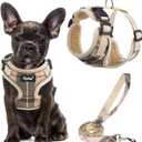 PUPTECK Soft Mesh Dog Harness and Leash Set Pet Puppy Cat Adjustable Reflective Padded Vest No Pull Harnesses, Beige, S (S (NECK: 13-15", CHEST: 14-18"))
