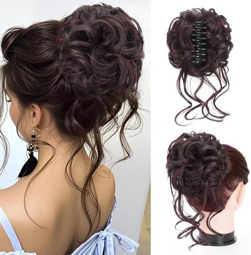 Foaoit Messy Bun, Fake Hair Bun Hair Pieces for Women, Messy Bun Hair Piece Clip on Bun Extensions, Curly Hairpieces for Women (Chocolate Brown)