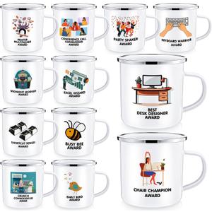 12 Pcs Funny Appreciation Awards Gifts Employee Enamel Cups Bulk 12 oz Employee of The Month Coffee Mugs Thanks Gifts Cups with Handle for Colleague Coworker Adults Team Office Decorations