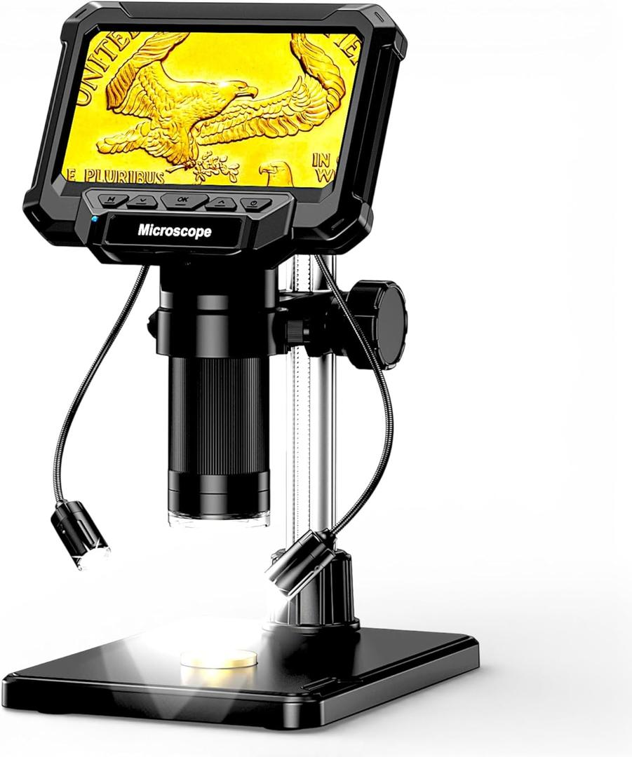 4.3" Coin Microscope 1000X for Error Coins, Digital LCD Magnifier with Anti-Glare Side Lights, 1080P USB PC View (Win/Mac), Rechargeable Scope for Numismatic Grading & Mint Marks
