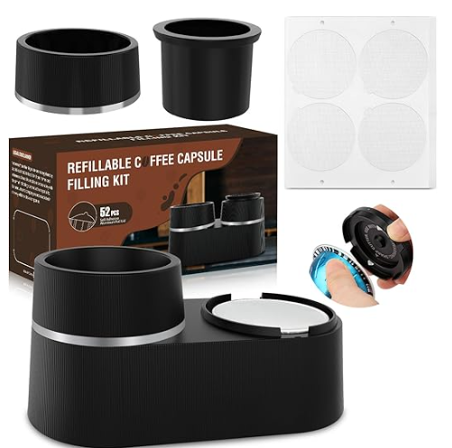 Pro Mael Reusable Pods Kit for Nespresso Vertuo, Refillable Coffee Pods with 52 Pcs Aluminum Foil Lids for VertuoLine Capsules, Compatible for VertuoPlus Espresso Machine (Pods not included)